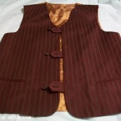 Three piece Burgundy Suit With Grey Pin Strip