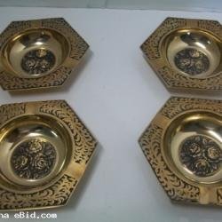 Vintage Solid Brass Ash Tray Set