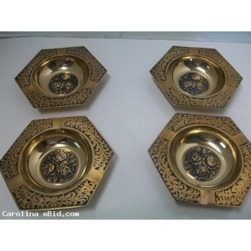 Vintage Solid Brass Ash Tray Set